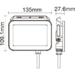 Dessin coté d’un projecteur de 135 mm montrant la face et le profil mince