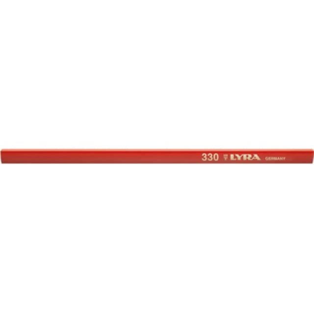Crayon rouge long à corps aplati, avec inscriptions blanches sur le côté