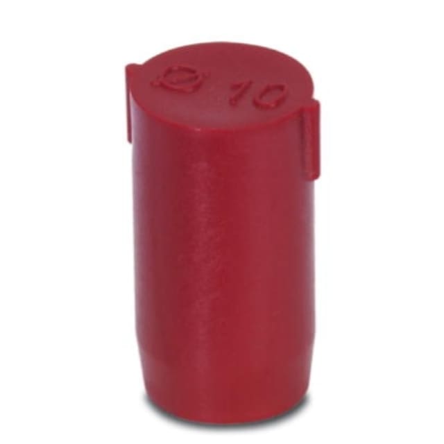 Bouchon cylindrique rouge à tête plate marquée 10 avec petits ergots latéraux