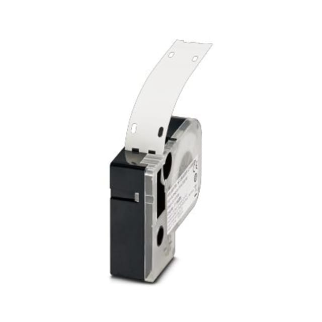 Cartouche compacte noire et transparente avec bande blanche préperforée sortant par le dessus