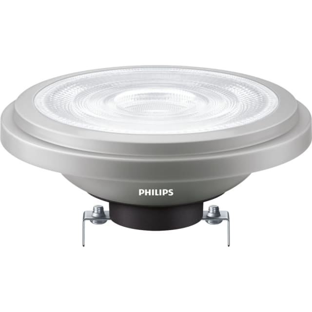 Lampe ronde à large réflecteur nervuré gris et deux contacts métalliques sous le culot