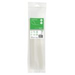 Sachet transparent de liens clairs avec étiquette verte et zone de suspension