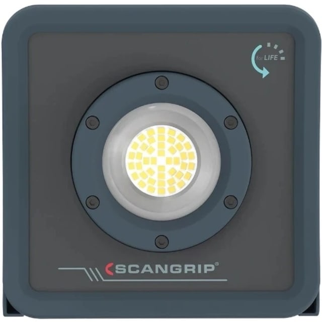 Projecteur gris foncé rectangulaire avec zone lumineuse ronde jaune au centre