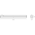 Dessin coté de la barre d’éclairage avec longueur 615 mm et sections de 59 et 62 mm