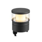 Tête cylindrique anthracite avec fenêtre transparente, diffuseur lumineux central et raccord inférieur