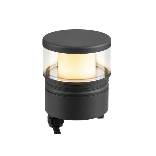 Tête cylindrique anthracite avec fenêtre transparente, diffuseur lumineux central et raccord inférieur