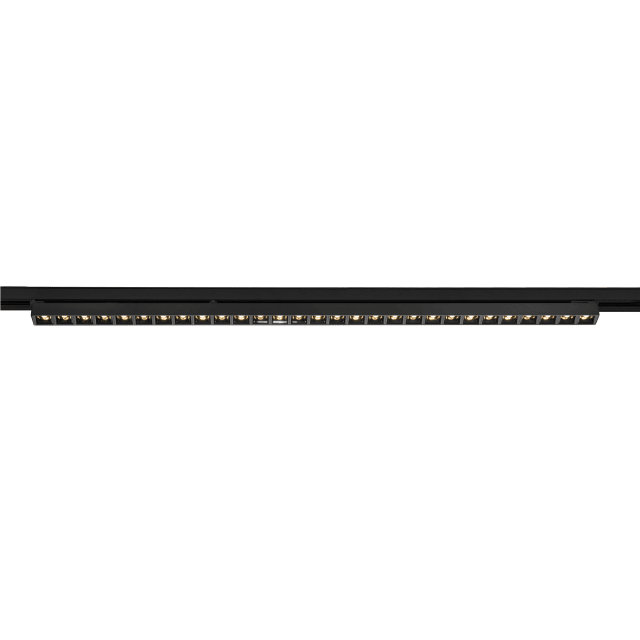 Corps lumineux noir rectangulaire très allongé avec optiques alignées et adaptateur de rail