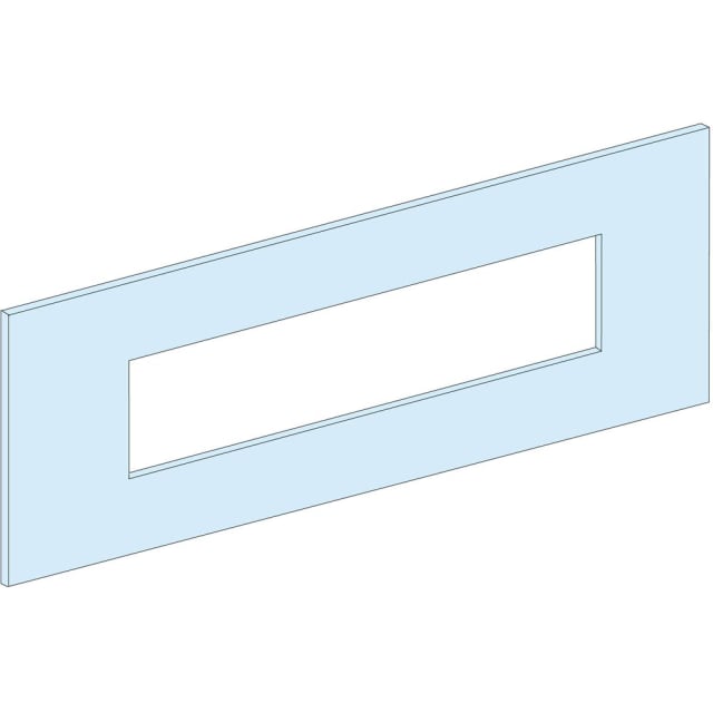 Panneau rectangulaire avec découpe centrale horizontale, dessiné en contour bleu