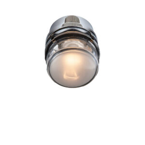 Applique ronde chromée avec diffuseur en verre et anneaux concentriques autour de la face lumineuse