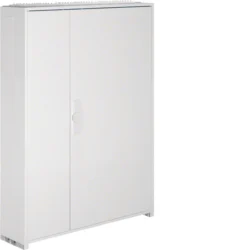 Armoire blanche à deux portes pleines avec poignée centrale et entrées de câbles en haut