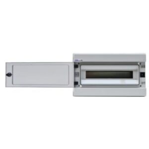 Coffret gris ouvert avec porte latérale et fenêtre de rangée modulaire