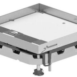 Cadre carré en inox avec clapet central, passage de câbles et pieds de réglage