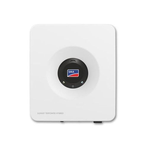 SMA Sunny Tripower Hybrid X convertisseur triphasé blanc Façade blanche carrée à coins arrondis avec disque de commande noir et témoins inférieurs